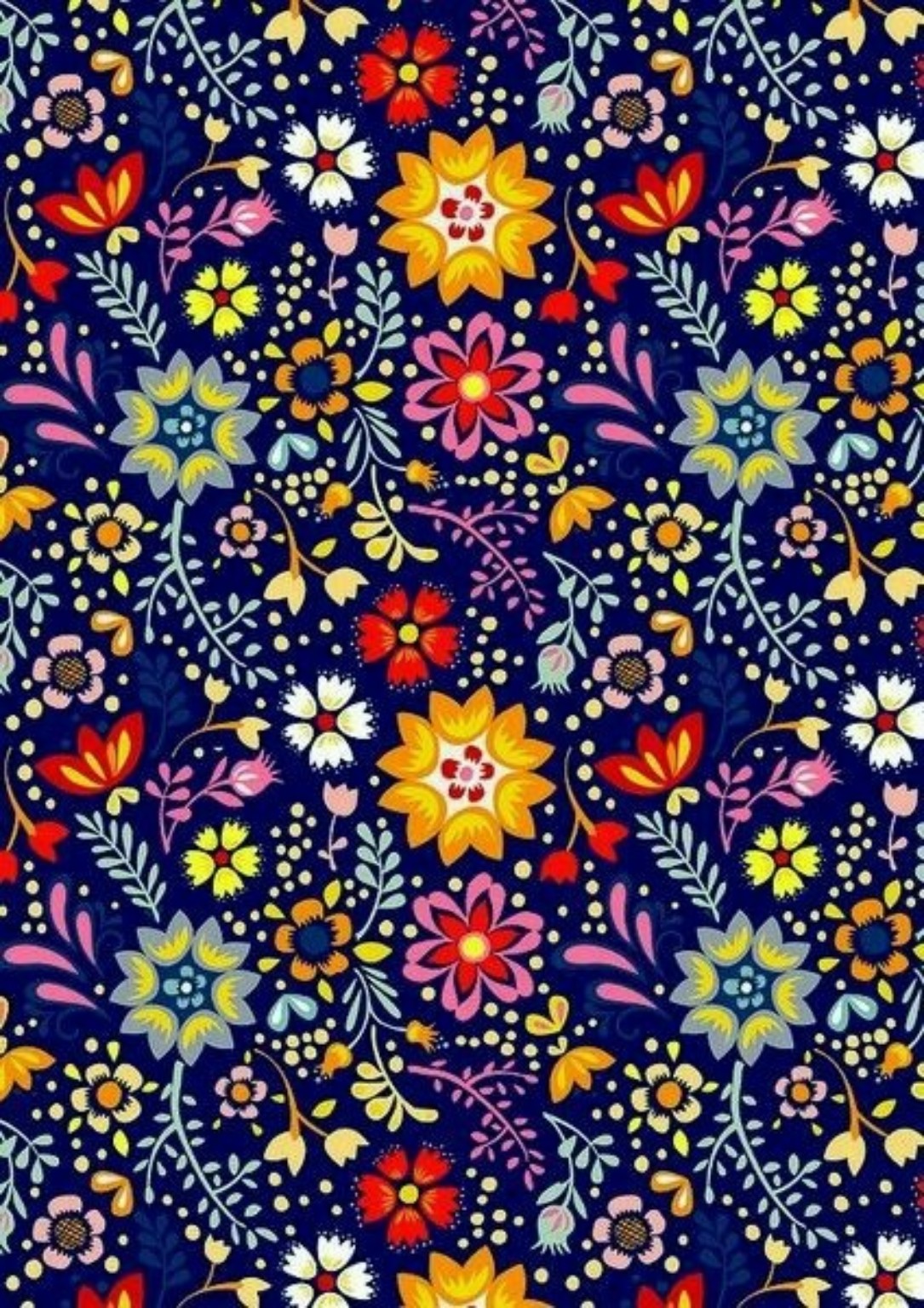 Navy folk botanical textile pattern by Cha Miyoung