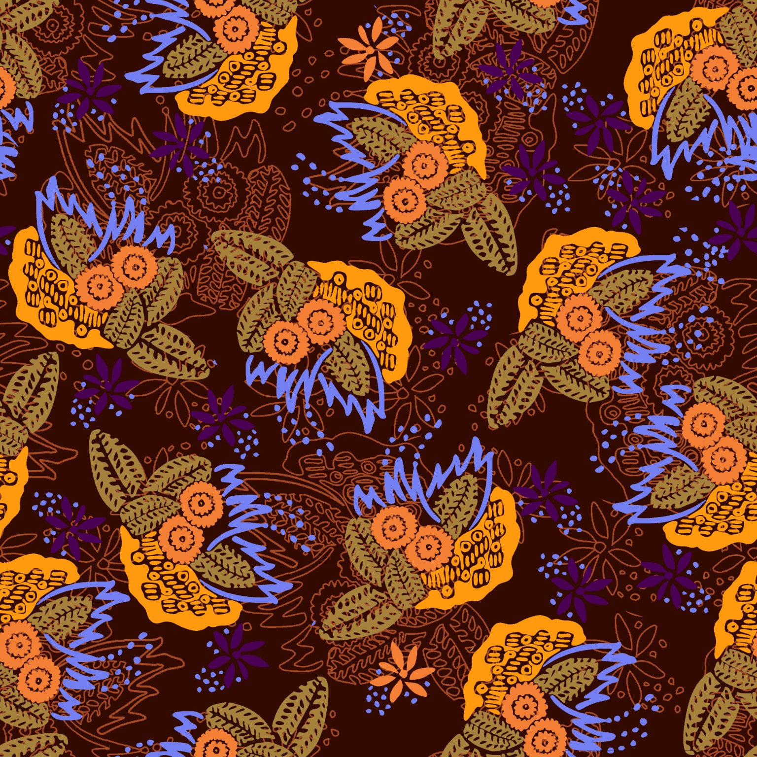Orange folk floral