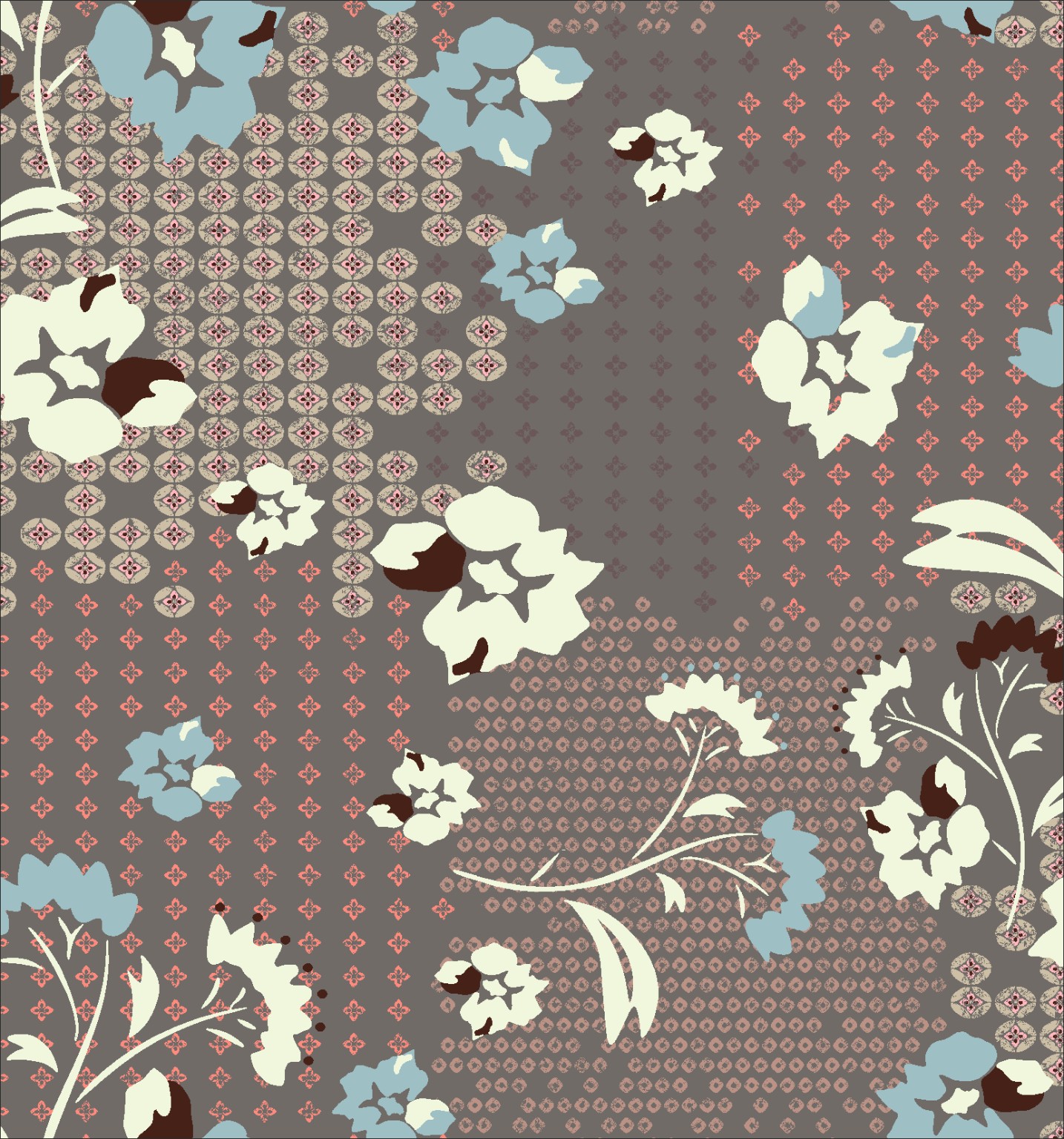 Vintage floral patchwork textile pattern by Cha Miyoung