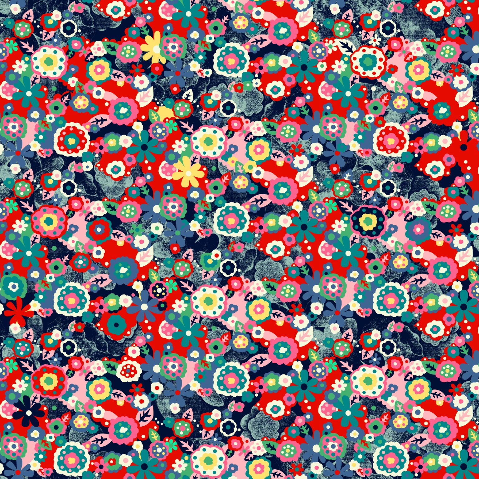 Dense folk floral repeat pattern by Cha Miyoung