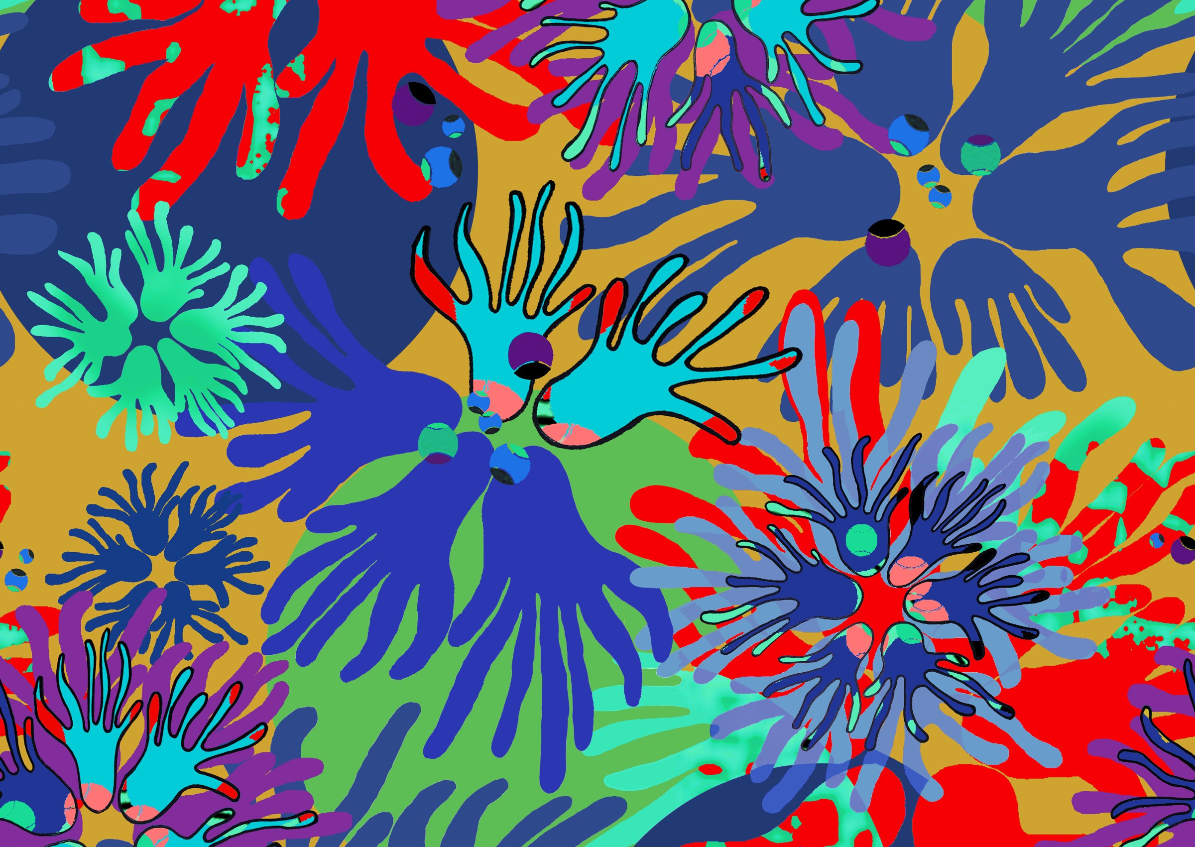Yellow and blue floral textile pattern by Cha Miyoung